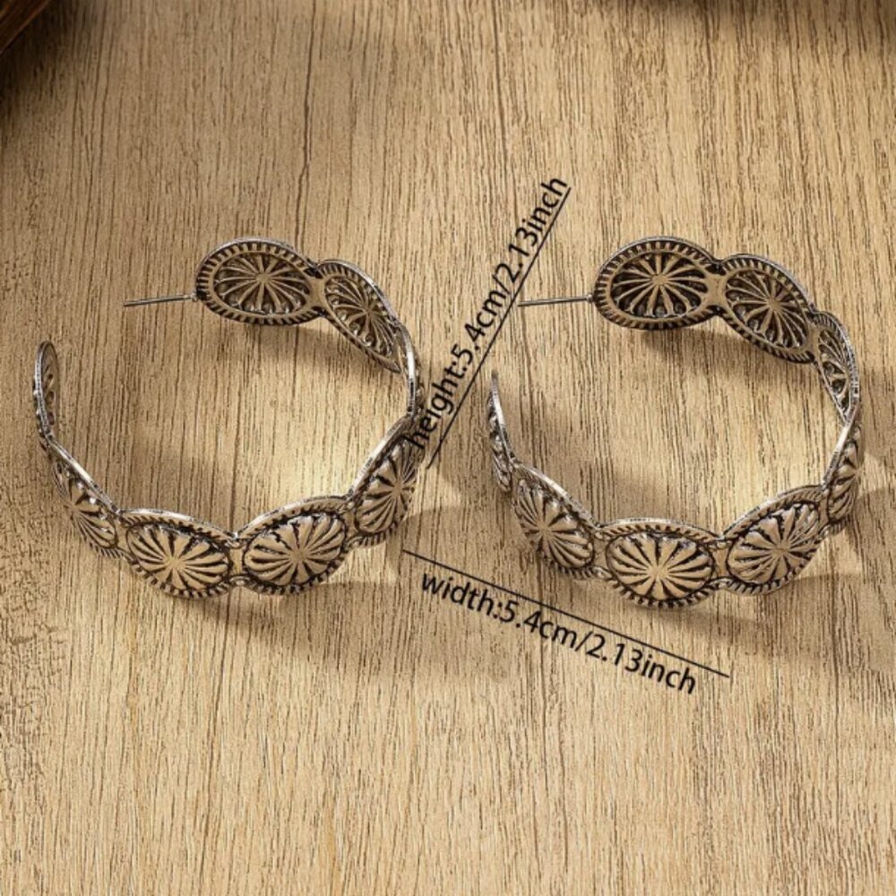 Hammered Concho Ancient Aged Silver Western Southwestern Boho Round Earrings NEW - Picture 5 of 6